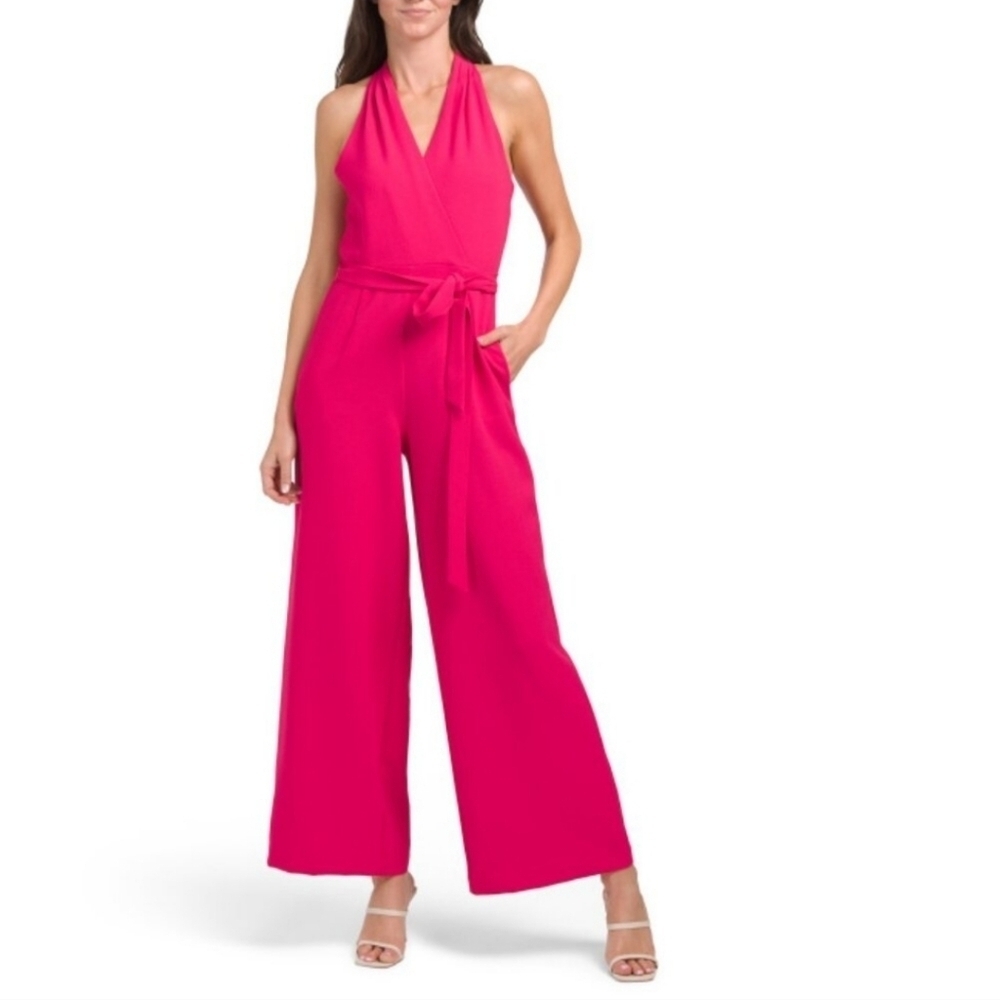 Julia Jordan Women's Pink Halter V Neck Jumpsuit